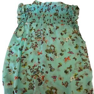 #444 Love Fire Teal Butterfly Print Blouse